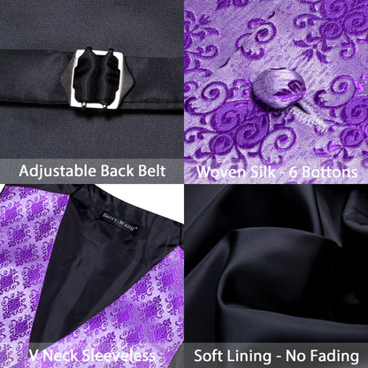 Purple Jacquard Woven Classic Men's Vest Set vest set    - Sophisticated Gentlemen