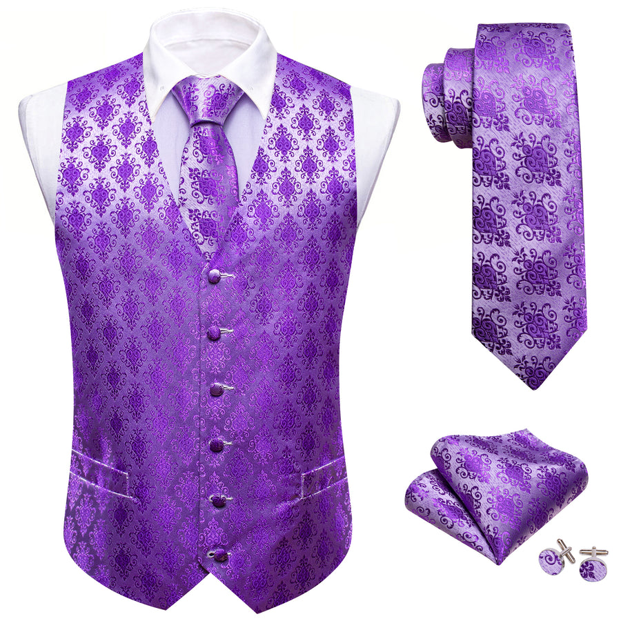 Purple Jacquard Woven Classic Men's Vest Set vest set    - Sophisticated Gentlemen