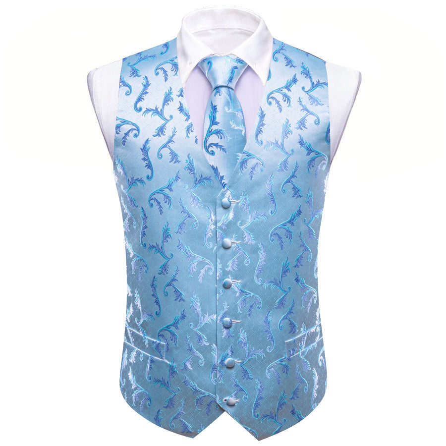 Blue Floral Silk Men's Vest Set vest set    - Sophisticated Gentlemen