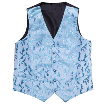 Blue Floral Silk Men's Vest Set vest set    - Sophisticated Gentlemen