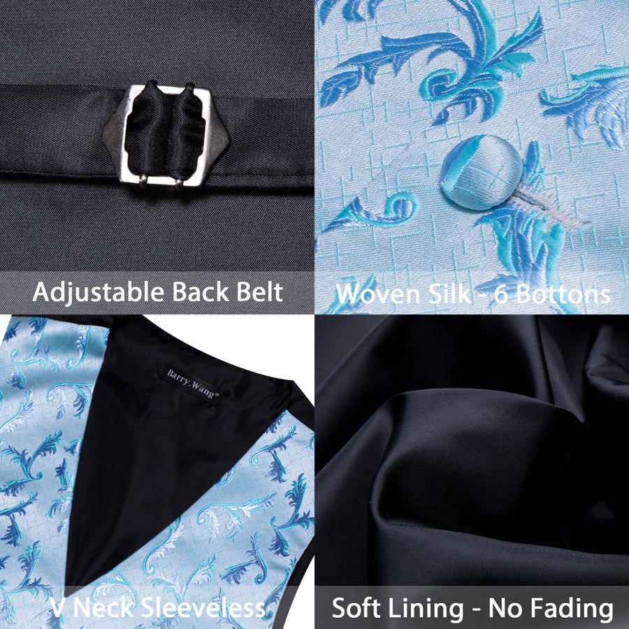 Blue Floral Silk Men's Vest Set vest set    - Sophisticated Gentlemen