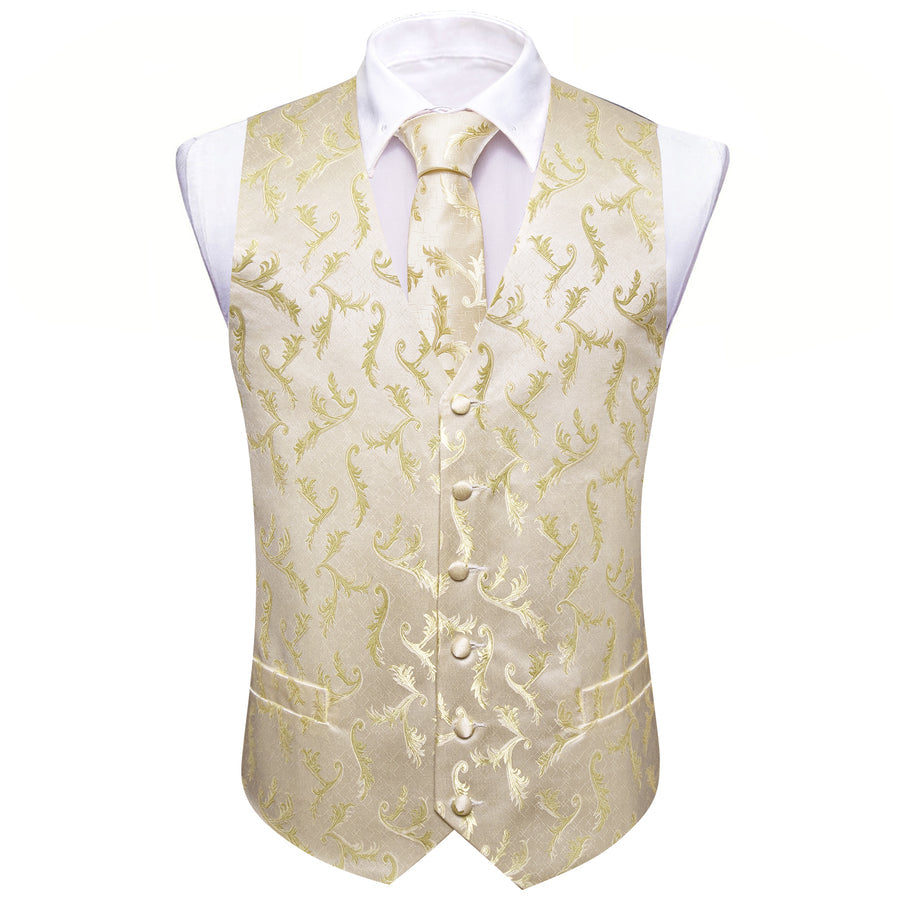 Lemon Chiffon Floral Silk Men's Vest Set vest set    - Sophisticated Gentlemen