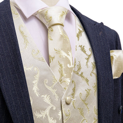 Lemon Chiffon Floral Silk Men's Vest Set vest set S (Chest 40")   - Sophisticated Gentlemen
