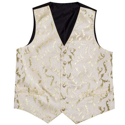 Lemon Chiffon Floral Silk Men's Vest Set vest set    - Sophisticated Gentlemen
