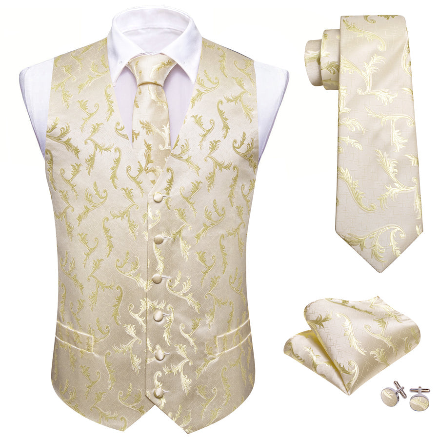 Lemon Chiffon Floral Silk Men's Vest Set vest set    - Sophisticated Gentlemen