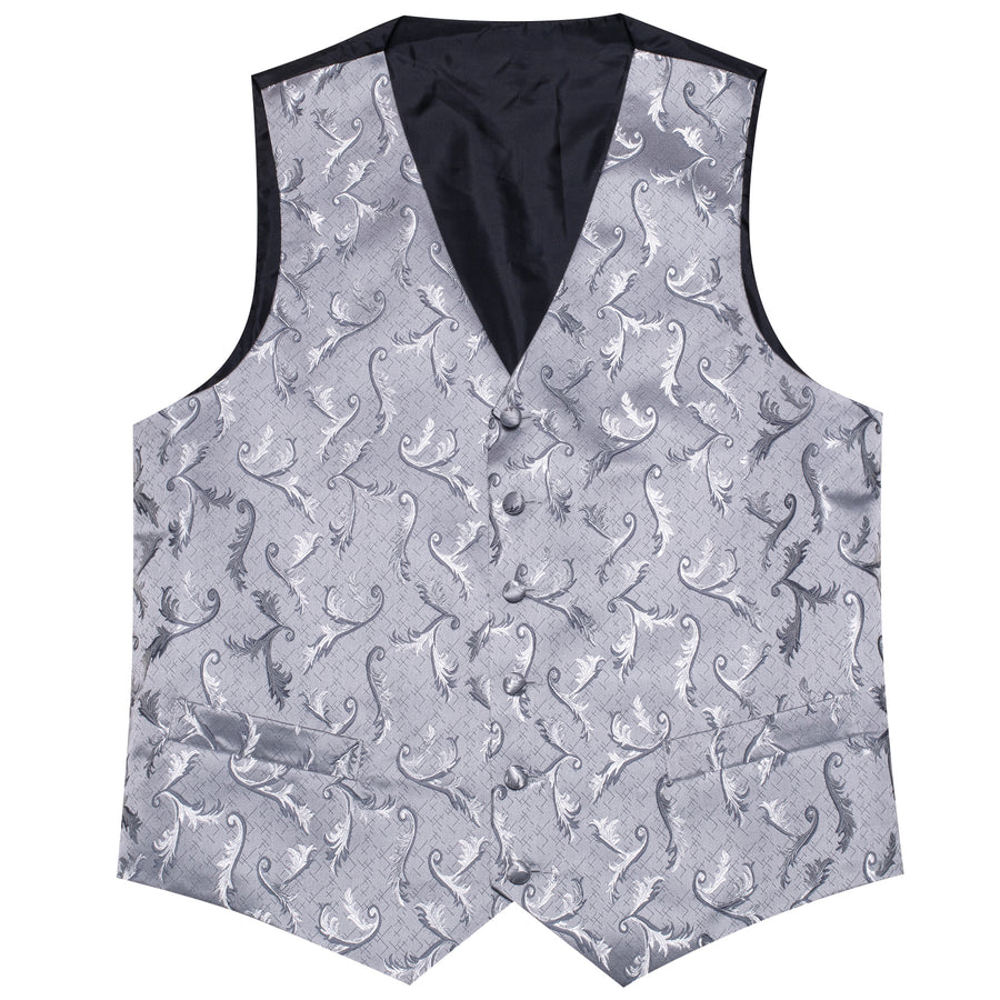 Silver Floral Silk Men's Vest Set vest set    - Sophisticated Gentlemen