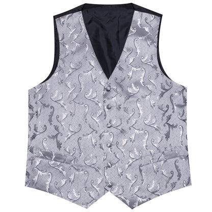 Silver Floral Silk Men's Vest Set vest set    - Sophisticated Gentlemen