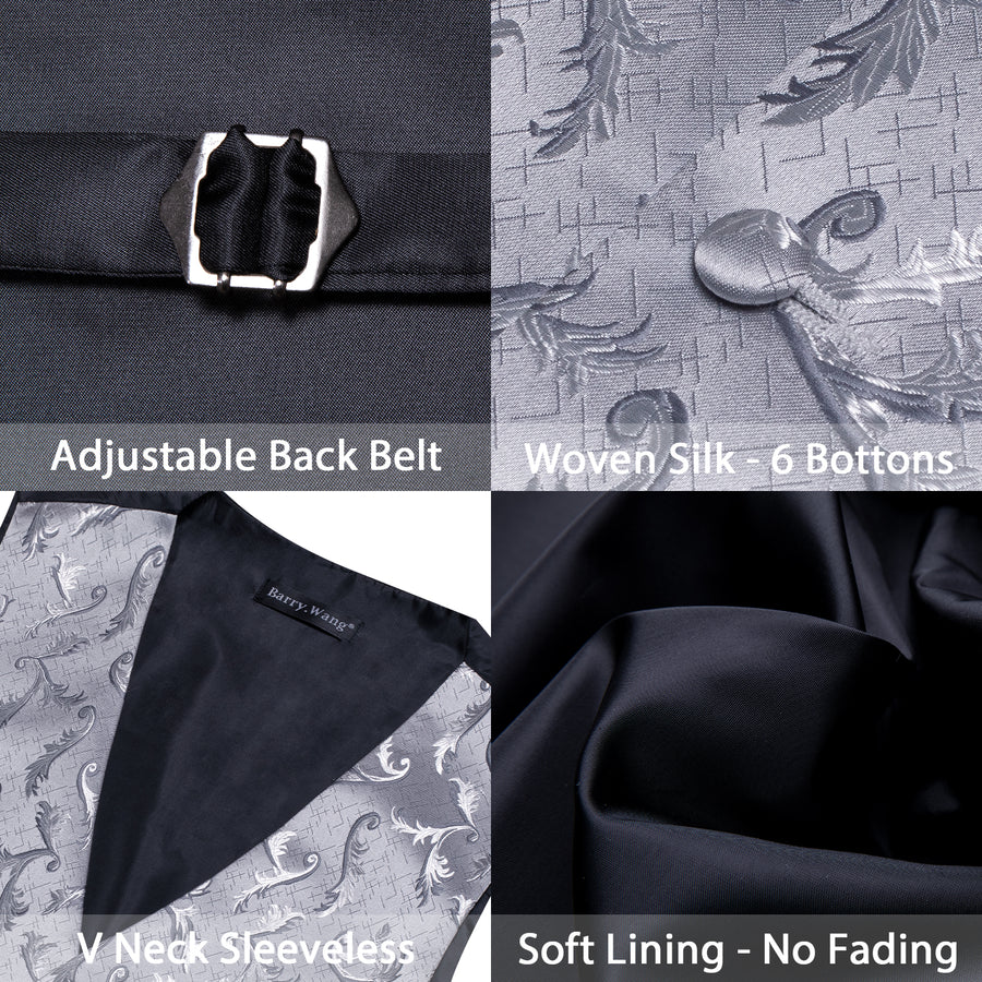 Silver Floral Silk Men's Vest Set vest set    - Sophisticated Gentlemen