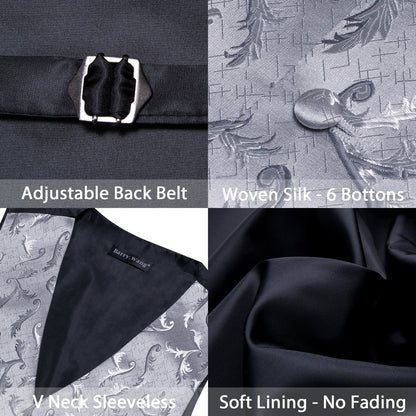 Silver Floral Silk Men's Vest Set vest set    - Sophisticated Gentlemen