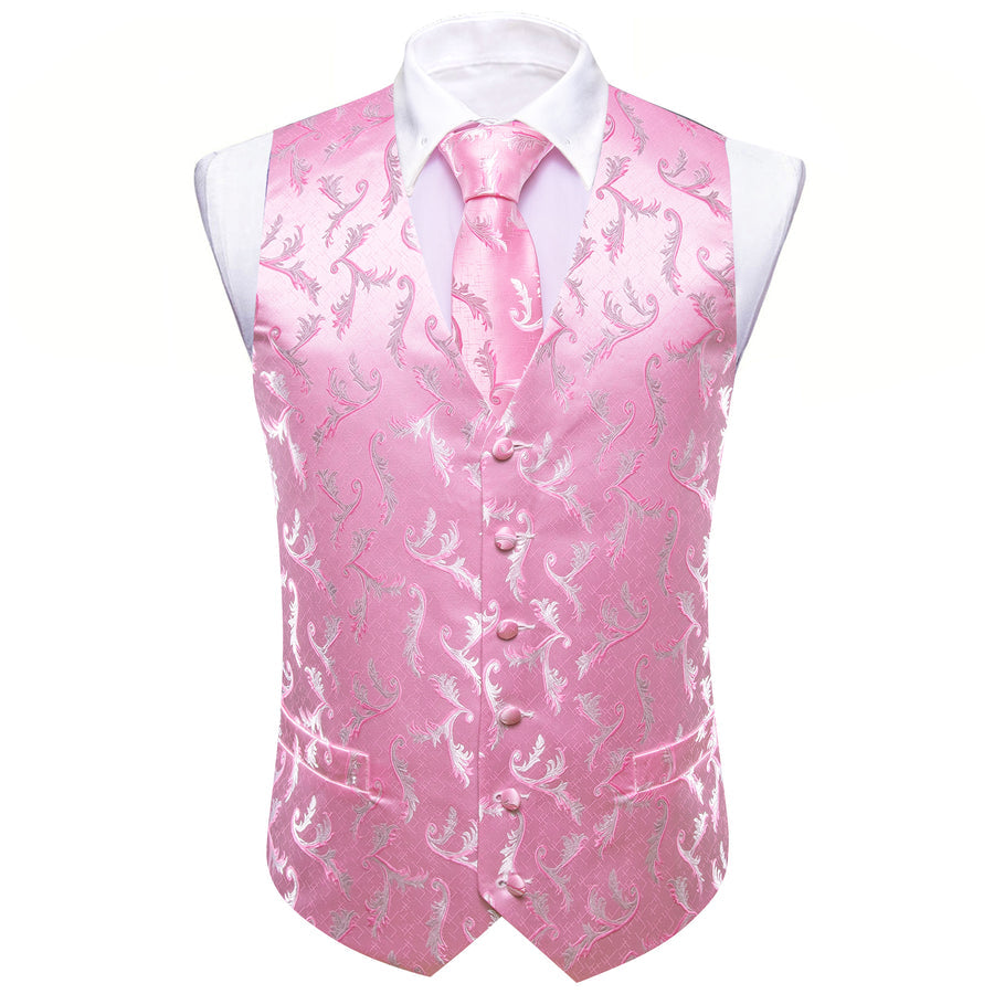 Pink Floral Silk Men's Vest Set vest set    - Sophisticated Gentlemen