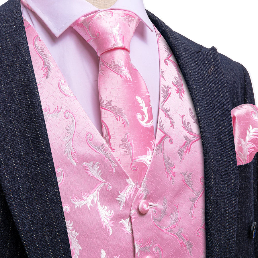 Pink Floral Silk Men's Vest Set vest set S (Chest 40")   - Sophisticated Gentlemen