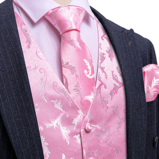 Pink Floral Silk Men's Vest Set vest set S (Chest 40")   - Sophisticated Gentlemen