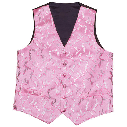 Pink Floral Silk Men's Vest Set vest set    - Sophisticated Gentlemen