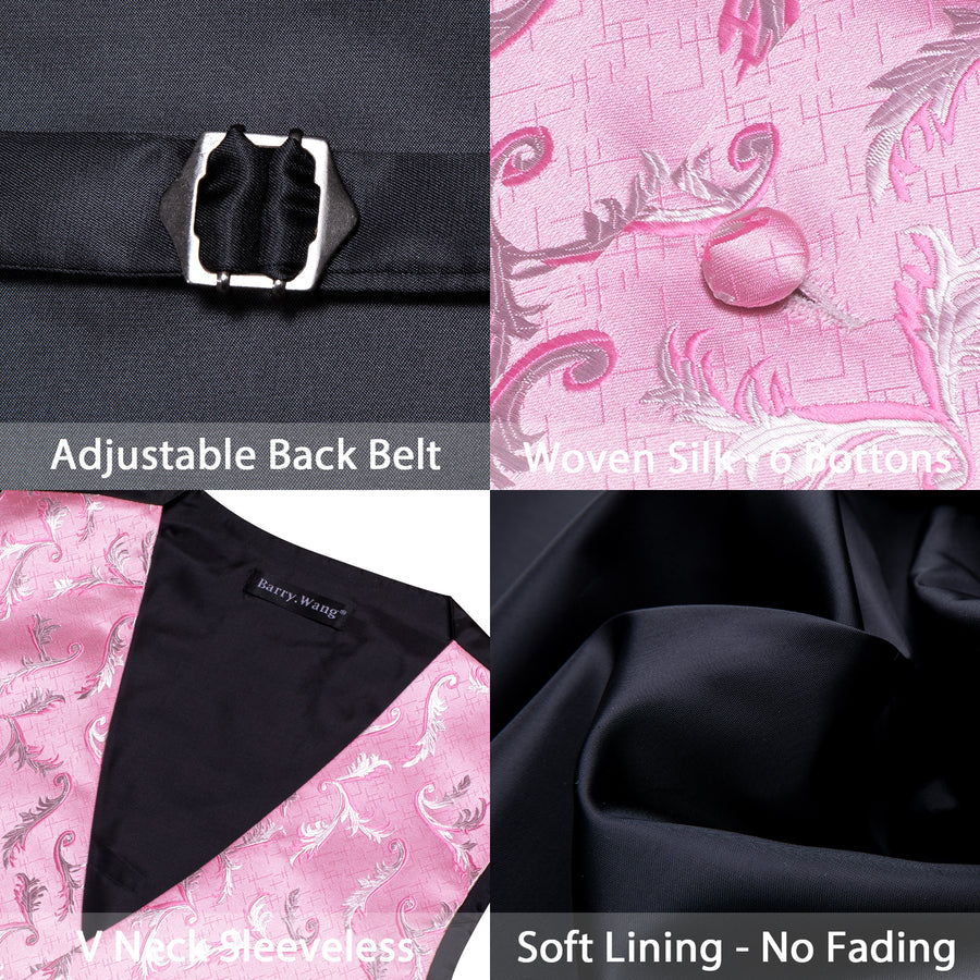 Pink Floral Silk Men's Vest Set vest set    - Sophisticated Gentlemen