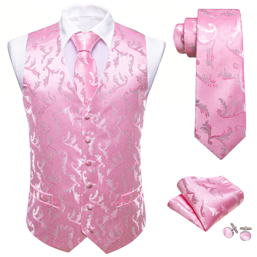 Pink Floral Silk Men's Vest Set vest set    - Sophisticated Gentlemen
