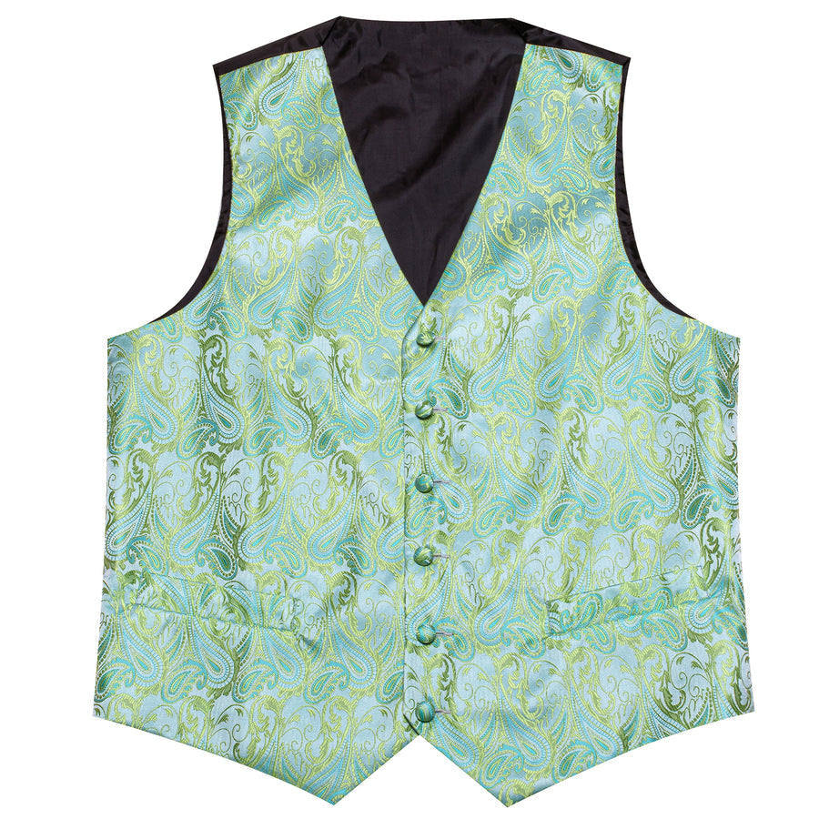 Light Green Paisley Silk Vest Set vest set    - Sophisticated Gentlemen