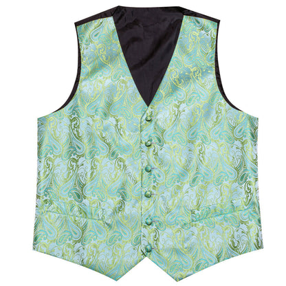Light Green Paisley Silk Vest Set vest set    - Sophisticated Gentlemen