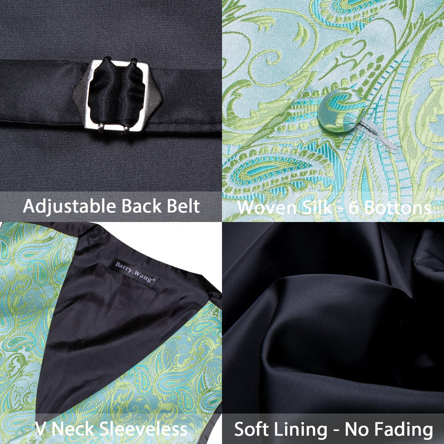 Light Green Paisley Silk Vest Set vest set    - Sophisticated Gentlemen