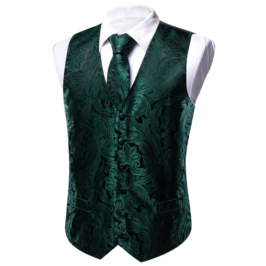 Black Emerald Green Paisley Silk Vest Set vest set    - Sophisticated Gentlemen