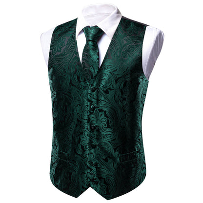 Black Emerald Green Paisley Silk Vest Set vest set    - Sophisticated Gentlemen