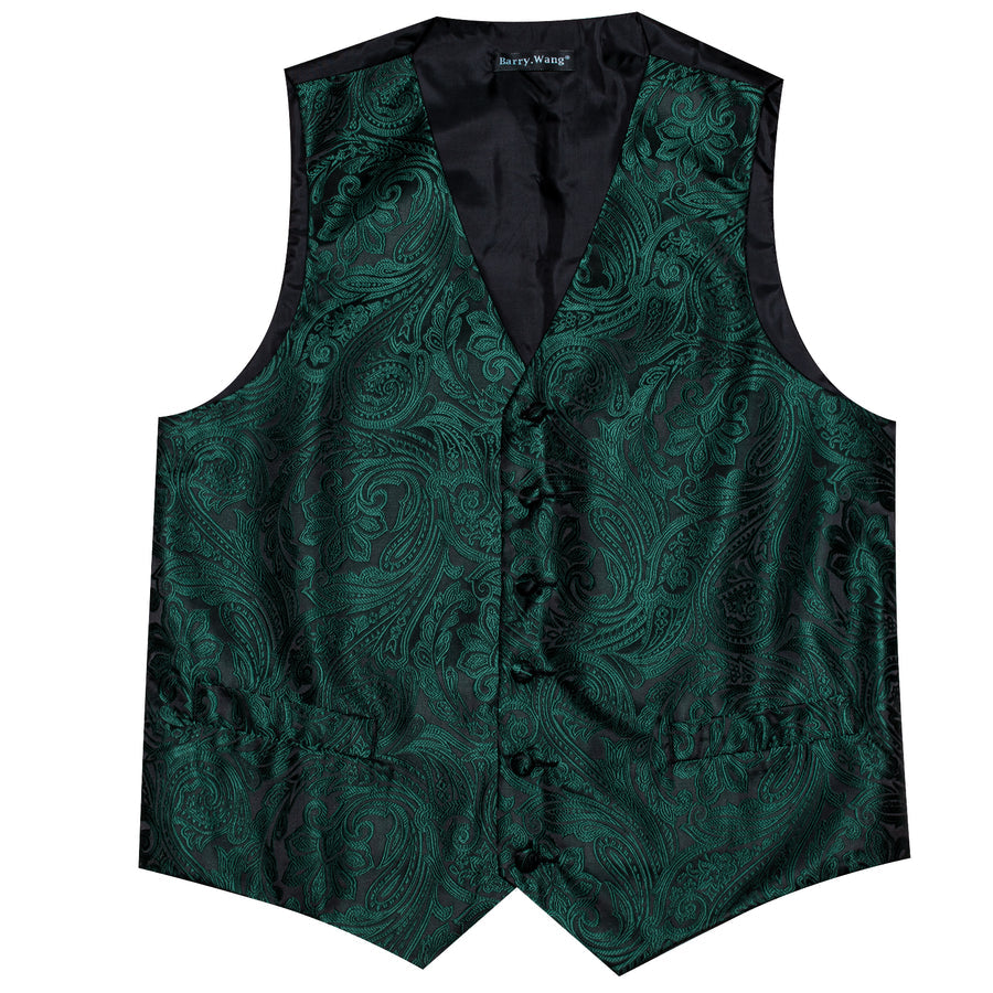 Black Emerald Green Paisley Silk Vest Set vest set    - Sophisticated Gentlemen