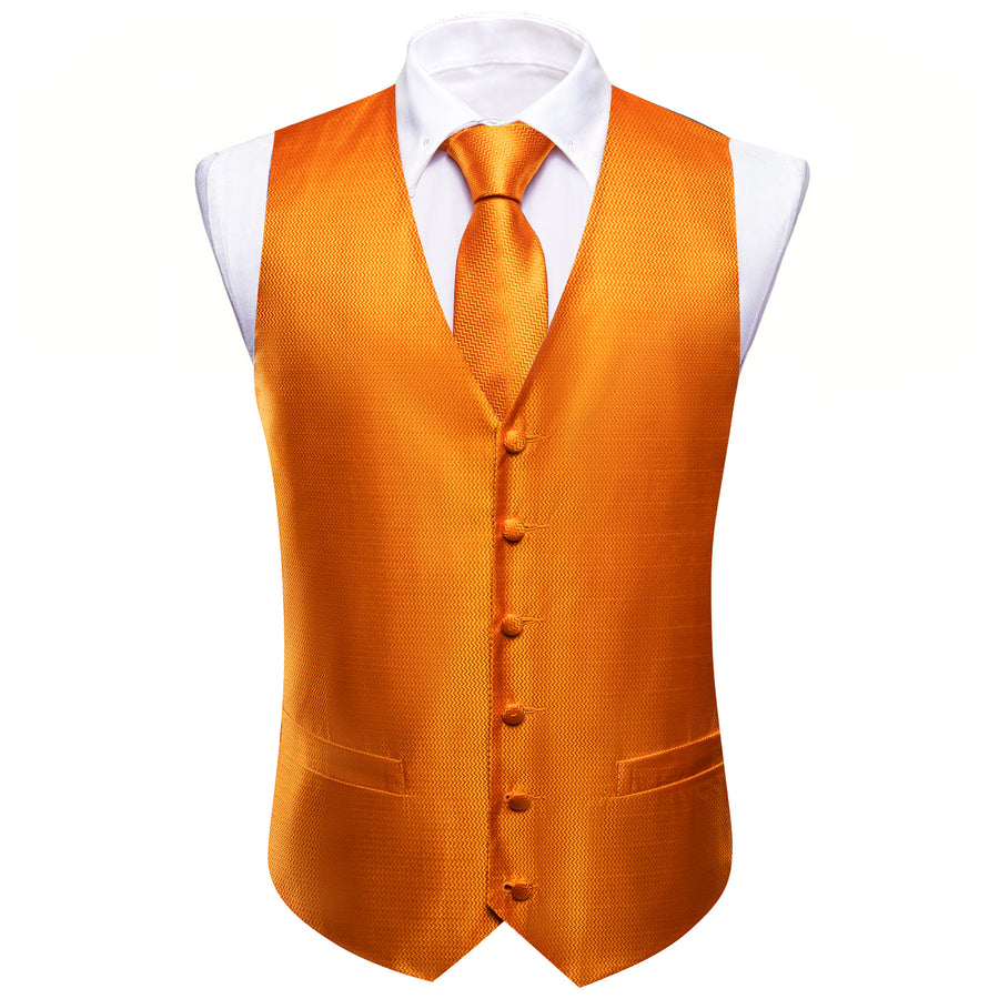 Orange Solid Herringbone Woven Vest Set vest set    - Sophisticated Gentlemen