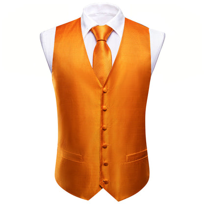 Orange Solid Herringbone Woven Vest Set vest set    - Sophisticated Gentlemen