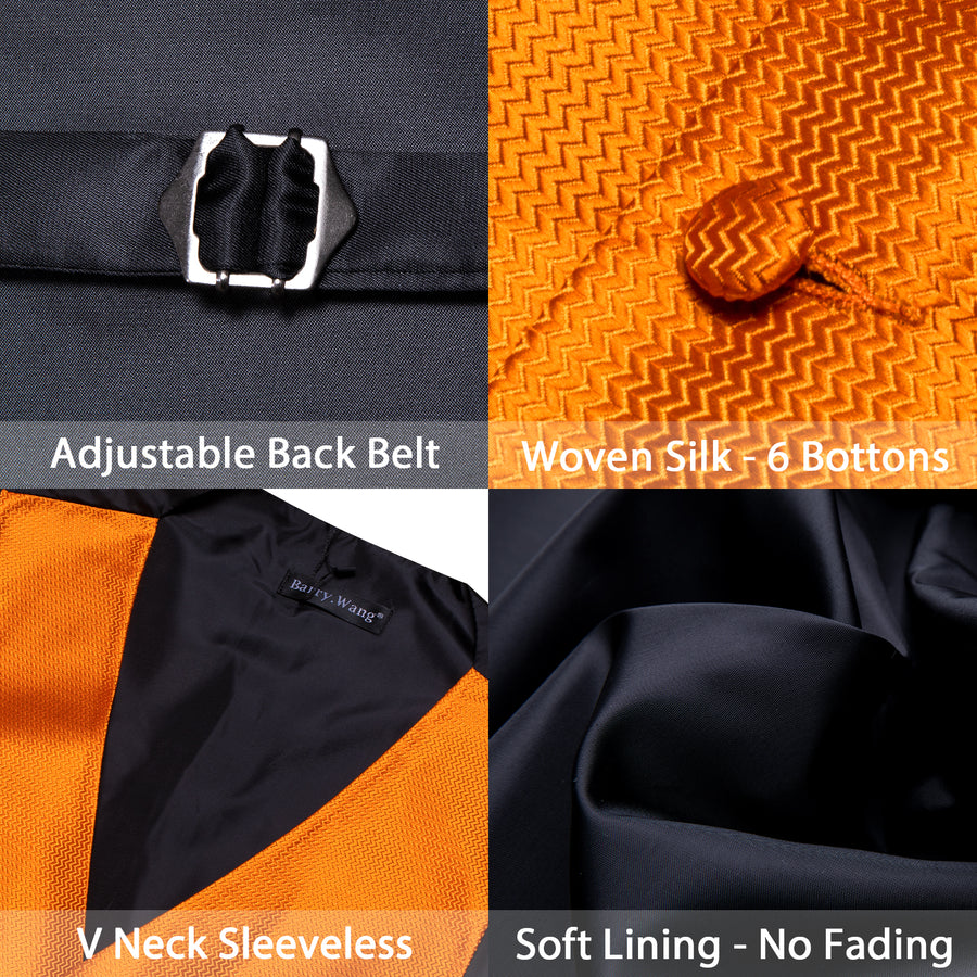 Orange Solid Herringbone Woven Vest Set vest set    - Sophisticated Gentlemen