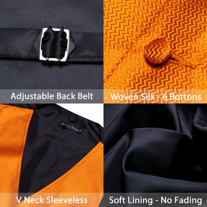Orange Solid Herringbone Woven Vest Set vest set    - Sophisticated Gentlemen