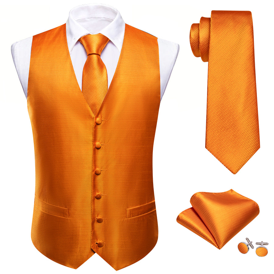 Orange Solid Herringbone Woven Vest Set vest set    - Sophisticated Gentlemen