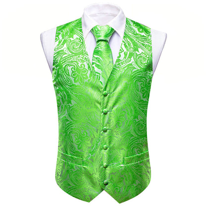 Verdant Green Floral Vest Set - 4 Piece vest set    - Sophisticated Gentlemen