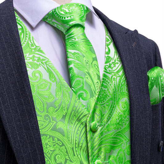 Verdant Green Floral Vest Set - 4 Piece vest set S (Chest 40")   - Sophisticated Gentlemen