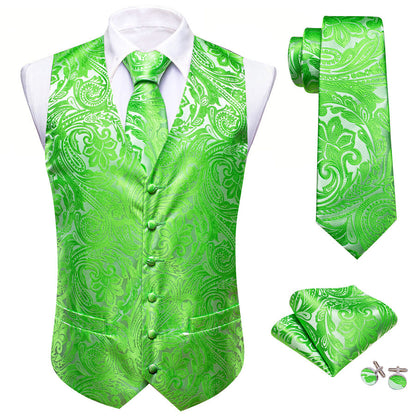 Verdant Green Floral Vest Set - 4 Piece vest set    - Sophisticated Gentlemen
