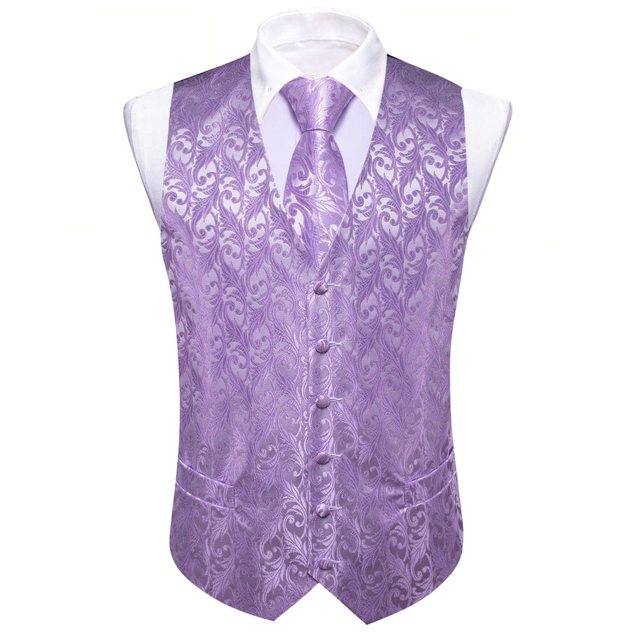Light Purple Floral Jacquard Men's Vest Set vest set    - Sophisticated Gentlemen