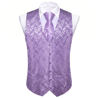 Light Purple Floral Jacquard Men's Vest Set vest set    - Sophisticated Gentlemen