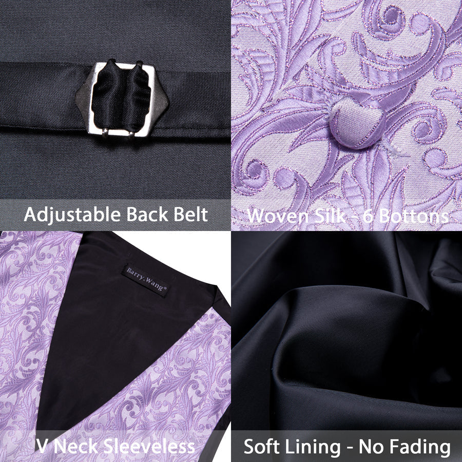 Light Purple Floral Jacquard Men's Vest Set vest set    - Sophisticated Gentlemen