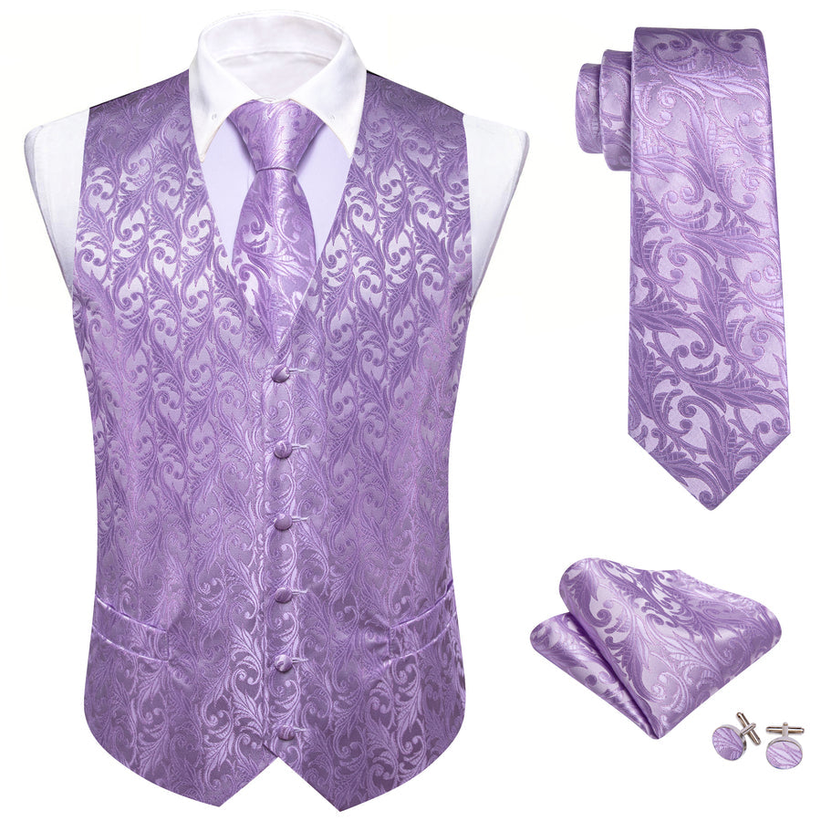 Light Purple Floral Jacquard Men's Vest Set vest set    - Sophisticated Gentlemen
