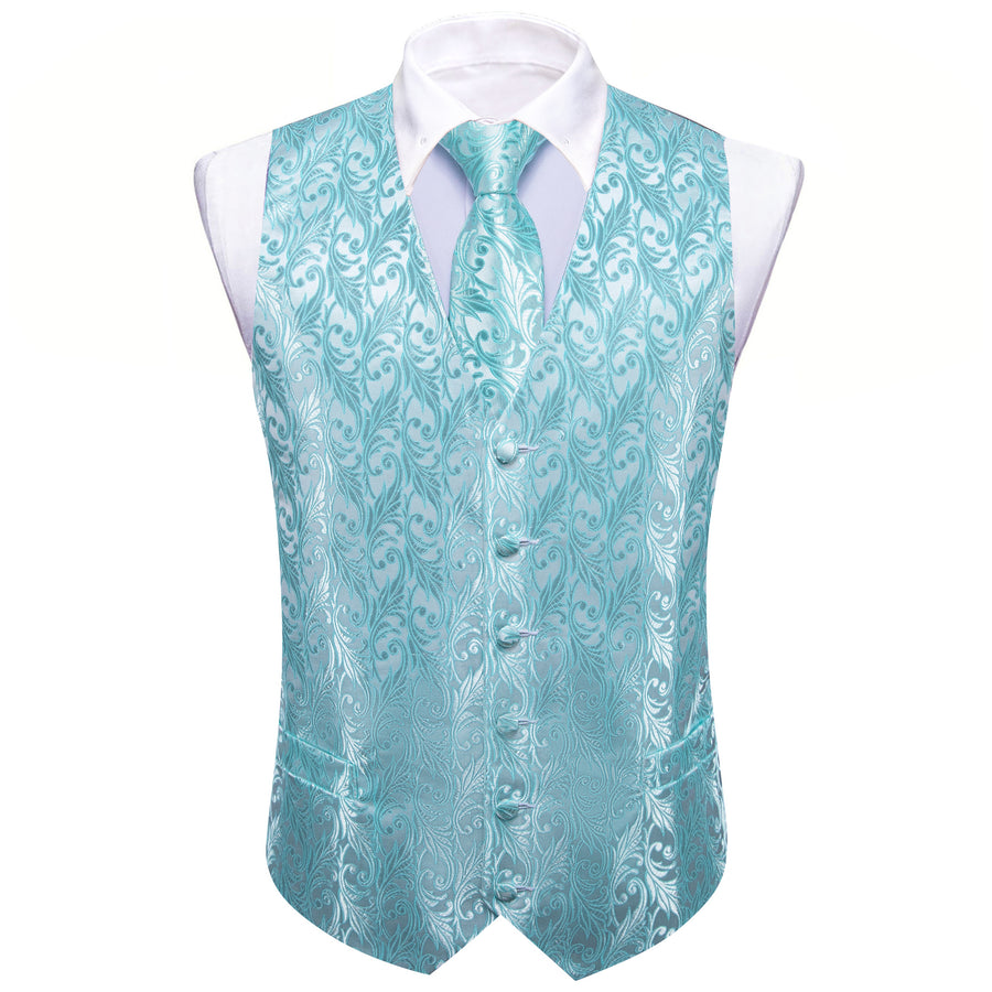 Light Blue Floral Jacquard Men's Vest Set vest set    - Sophisticated Gentlemen