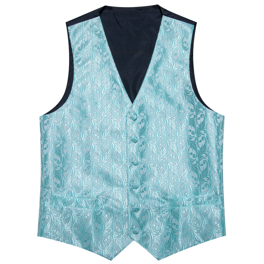 Light Blue Floral Jacquard Men's Vest Set vest set    - Sophisticated Gentlemen
