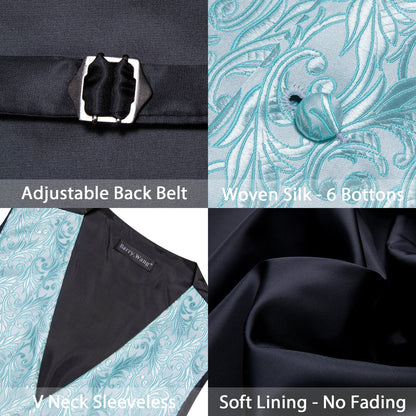 Light Blue Floral Jacquard Men's Vest Set vest set    - Sophisticated Gentlemen