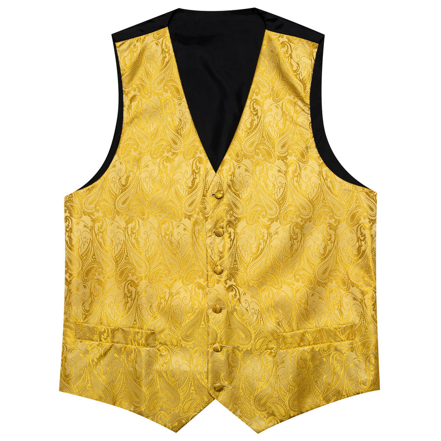 Golden Yellow Formal Floral Paisley Men's Vest Set vest set    - Sophisticated Gentlemen