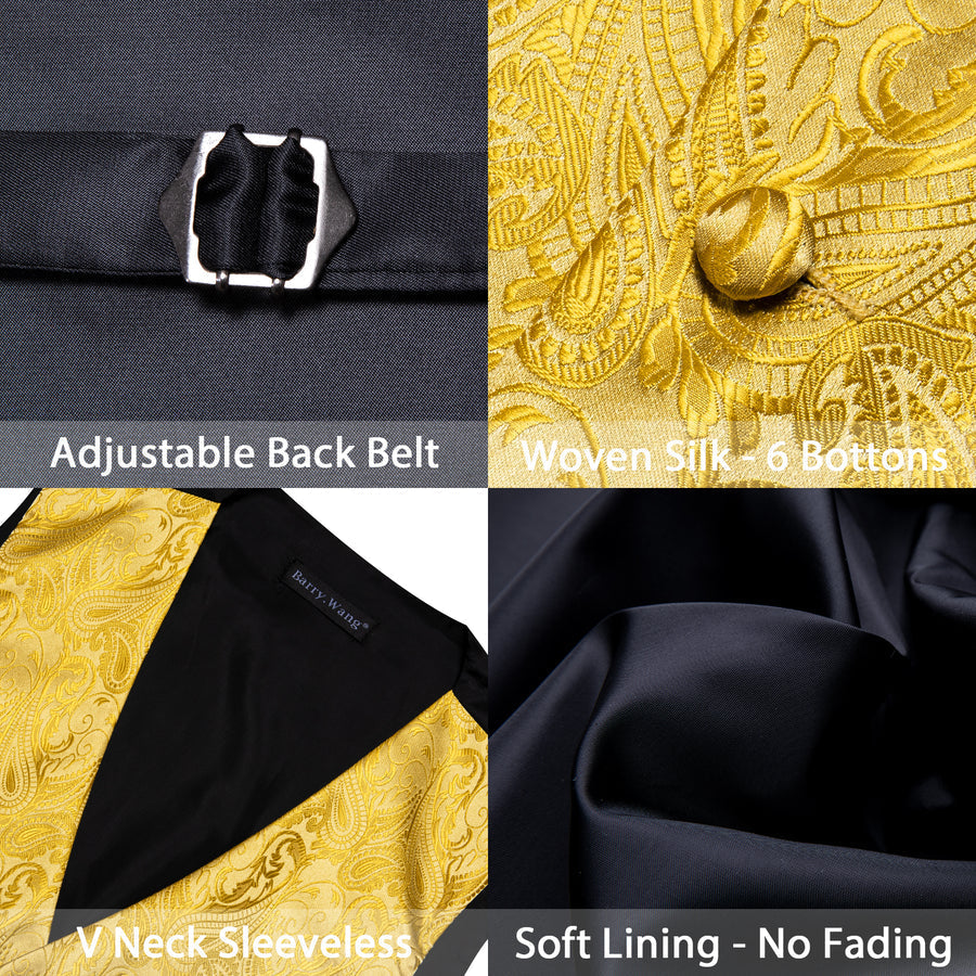 Golden Yellow Formal Floral Paisley Men's Vest Set vest set    - Sophisticated Gentlemen