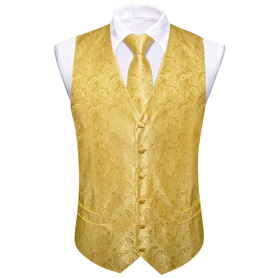 Yellow Paisley Floral Men's Vest Set vest set    - Sophisticated Gentlemen