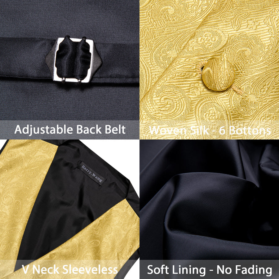 Yellow Paisley Floral Men's Vest Set vest set    - Sophisticated Gentlemen