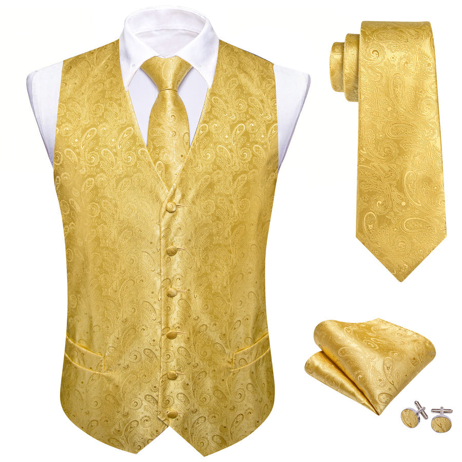 Yellow Paisley Floral Men's Vest Set vest set    - Sophisticated Gentlemen