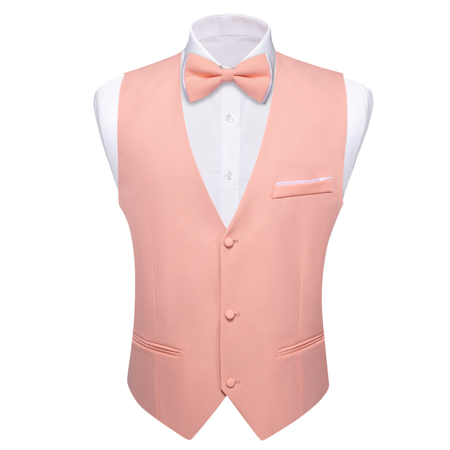 Light Coral Solid Silk Men's Bowtie Vest Set vest set    - Sophisticated Gentlemen