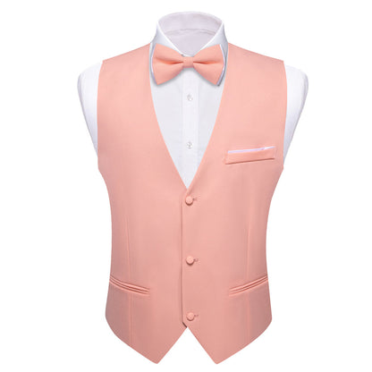 Light Coral Solid Silk Men's Bowtie Vest Set vest set    - Sophisticated Gentlemen