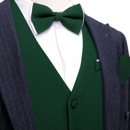 Dark Green Solid Bowtie Vest Set vest set S (Chest 40")   - Sophisticated Gentlemen