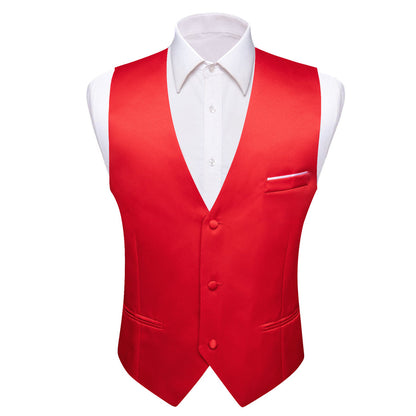 Red Solid Silk Men's Bowtie Vest Set vest set    - Sophisticated Gentlemen