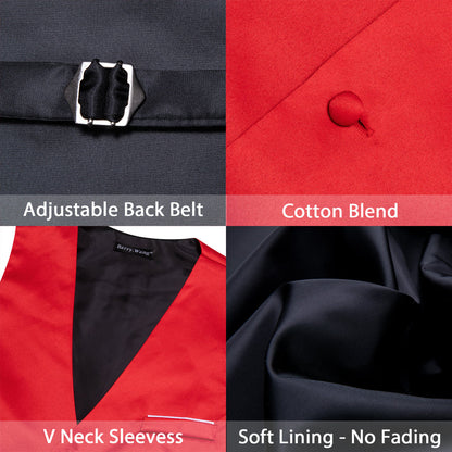 Red Solid Silk Men's Bowtie Vest Set vest set    - Sophisticated Gentlemen